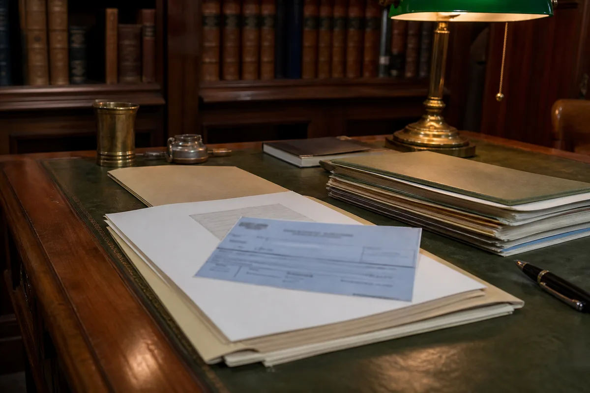 Documents juridiques et convocation posés sur une table lors d’un premier rendez-vous