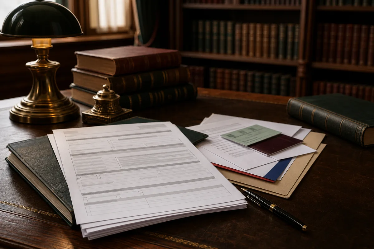 Formulaire de demande d’aide juridictionnelle et pièces justificatives sur une table