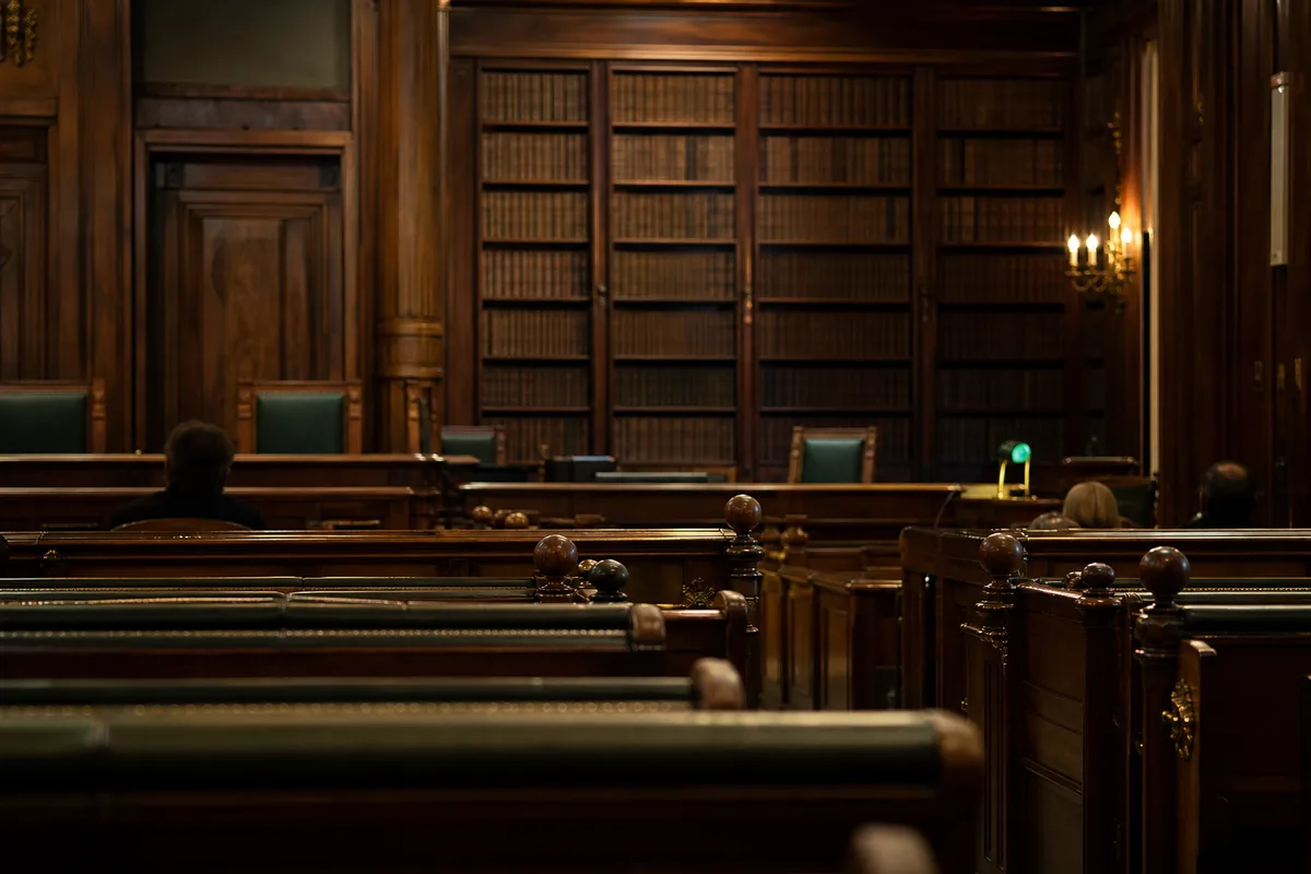 Salle d’audience vue depuis les bancs réservés aux parties civiles